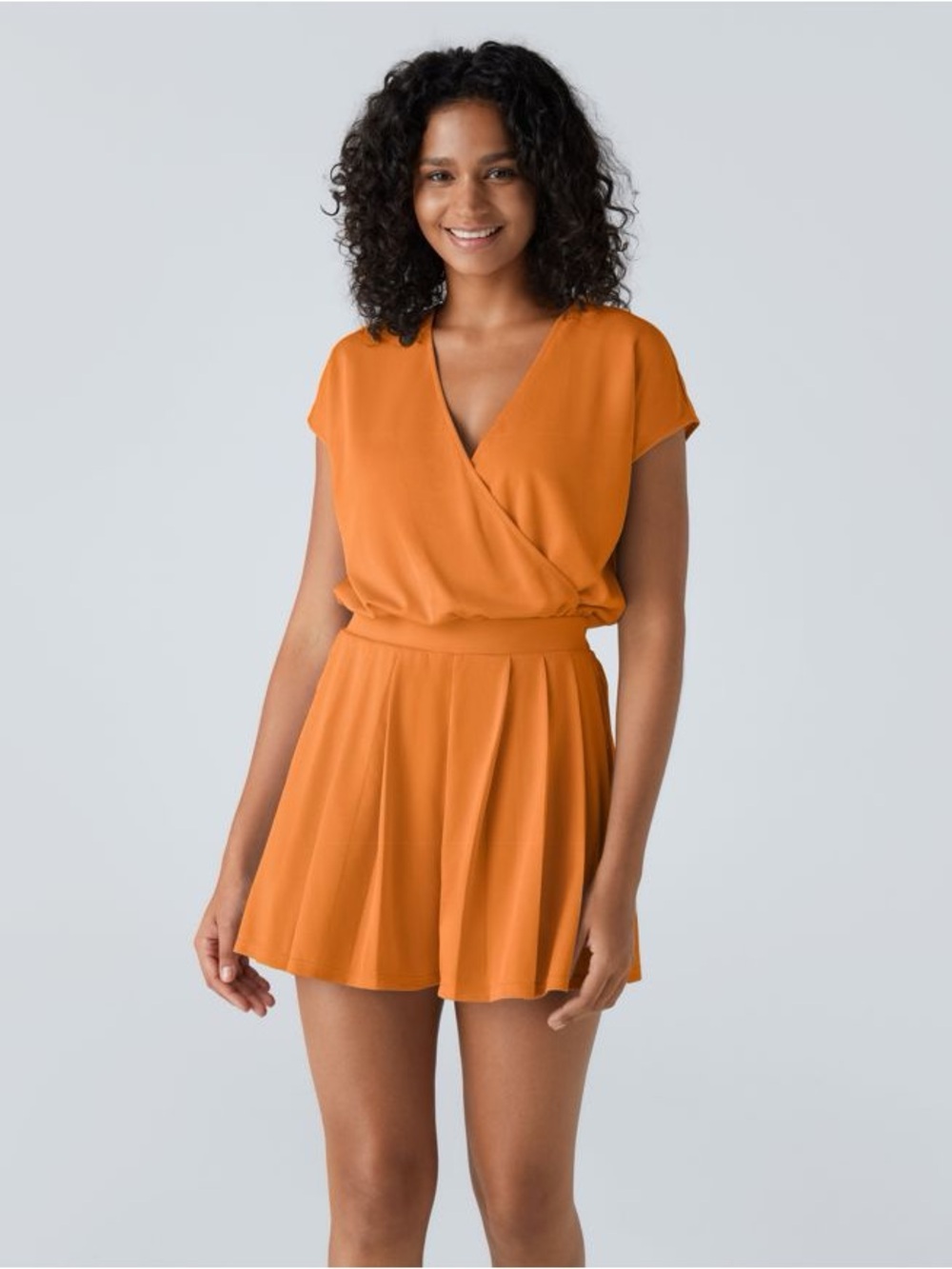 HALARA Bright Orange V-Neck Short Romper